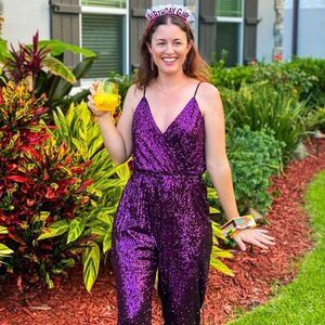 Express sparkly purple sequin jumpsuit